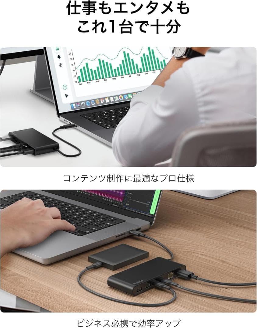 【Belkin 最新商品・8-IN-1】マルチポートハブ USB-C 4K@60