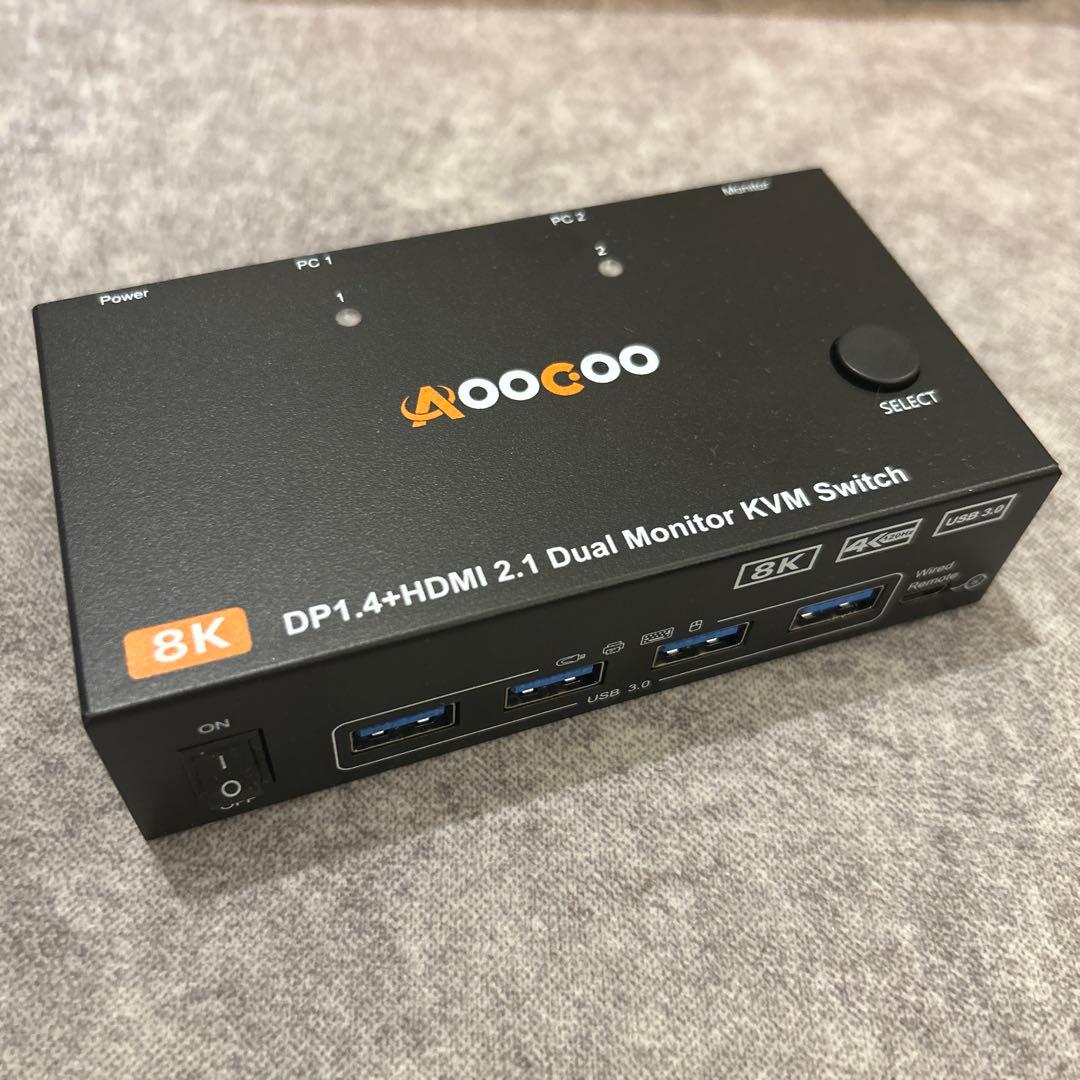 AOOCOO デュアル モニター KVM スイッチ 2 ポート 8K @60Hz