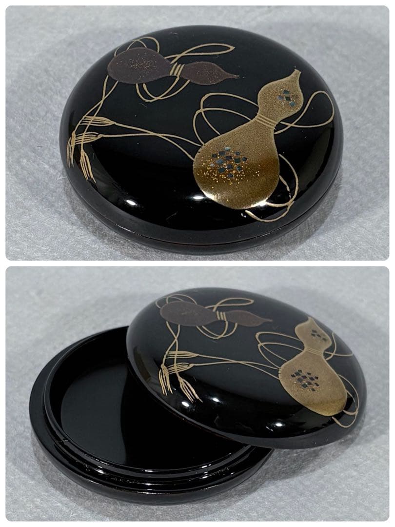 輪島塗　蒔絵師 池端治峰造　六瓢蒔絵利休箱　美品　共箱　茶道具　送料込