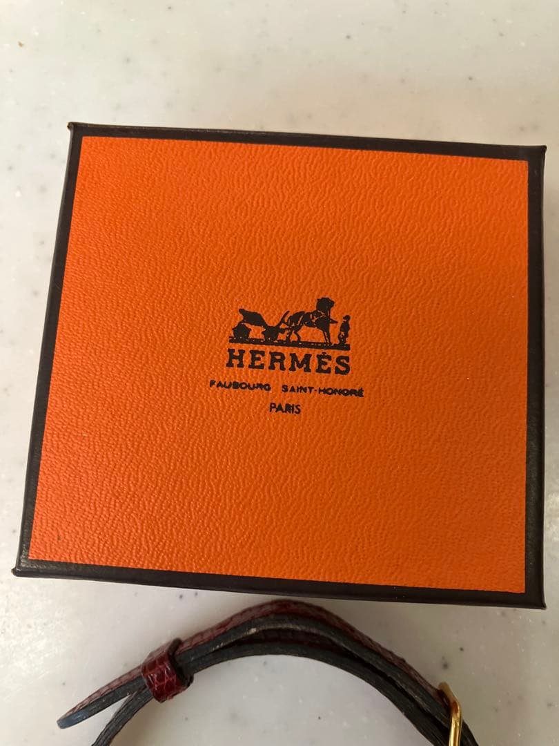 エルメス HERMES 猫用首輪 鈴付き レザー リザード レッド