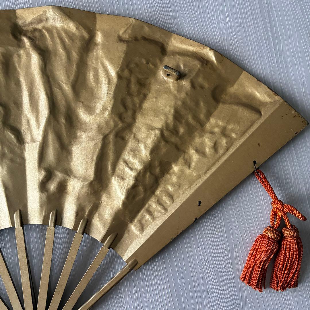 飾扇　扇面　金属工芸　ヴィンテージ　工芸品　骨董品　壁飾り　能　歌舞伎　縁起物