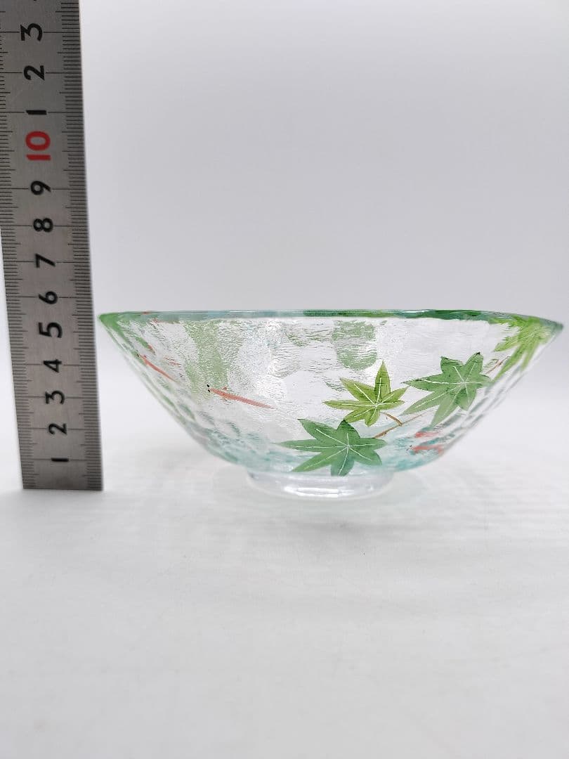 d122【新品・未使用】ガラス平茶碗 川蝉と仲間たち 小手鞠窯 木箱 茶道具
