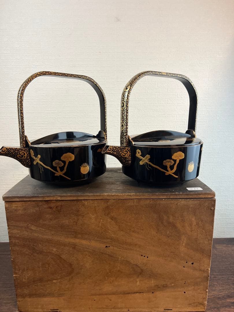 漆器銚子2個セット　骨董　酒器　漆箱　蒔絵