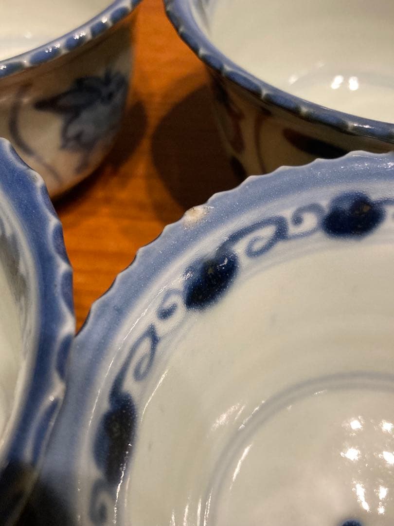 古伊万里 蕎麦猪口 7点 染付 兎 蝶