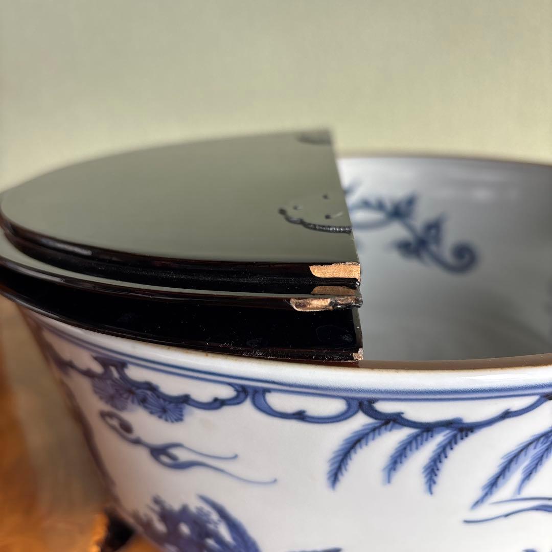 染付唐子画 平水指 平安秀峰造 茶道具 共箱