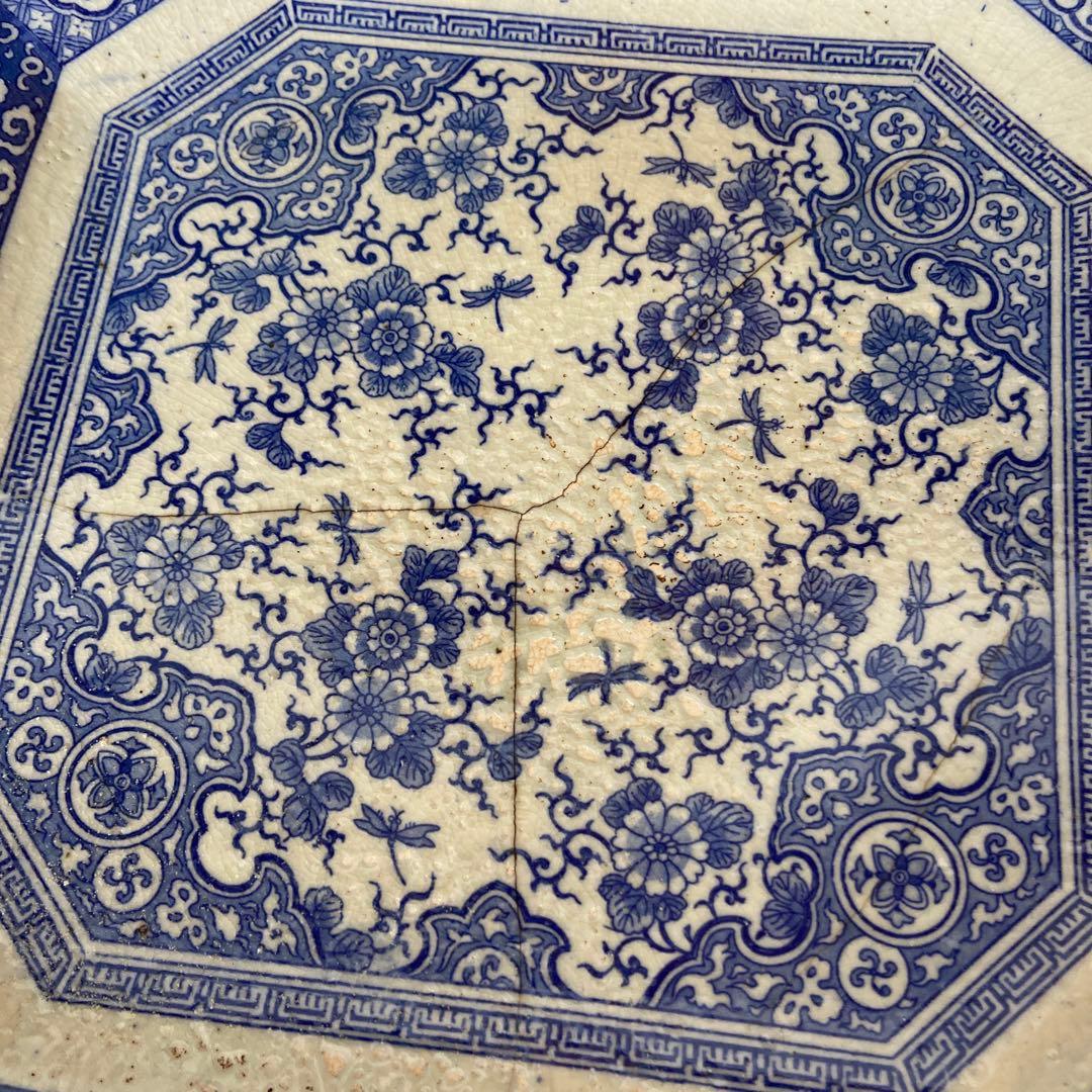 古伊万里染付印判瑞禽唐草花文八角皿二枚