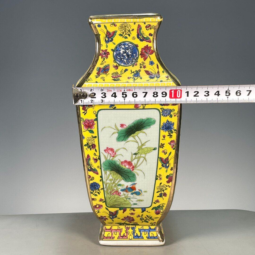 琺瑯彩鎏金花鳥四方瓶 景徳鎮 陶磁器 装飾品 現代工芸品 美術品 置物
