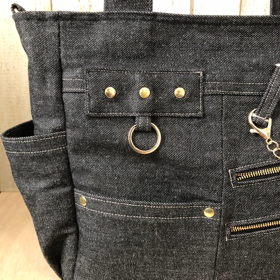 nanaです♪ トートバッグ　ハンドメイド　ブラック　ショルダーベルト付き