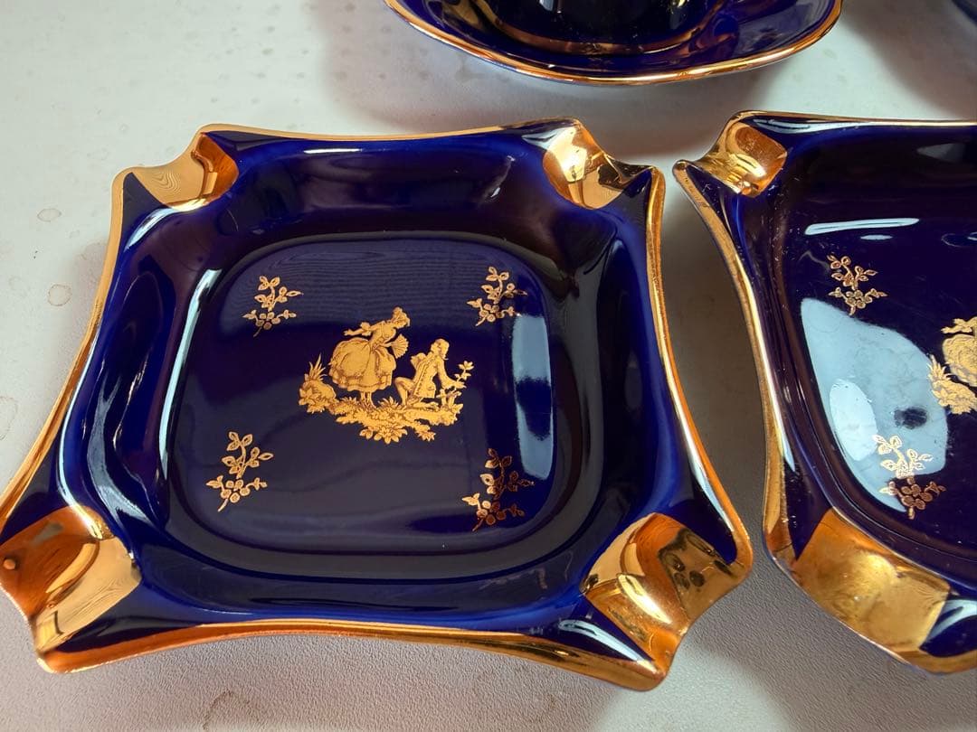 【希少/40年物】リモージュ磁器 コバルトブルー 金彩 ティーセット 6点