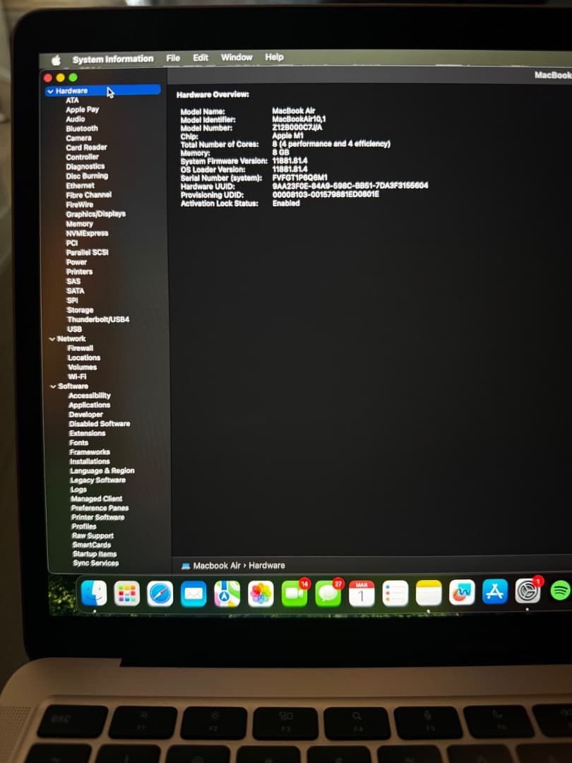 Macbook Air 2020 M1 8GBメモリ512GB SSD US列