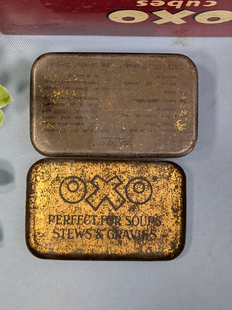 イギリス アンティーク oxo 缶 大小２個oxoボトル oxoスプーン セット