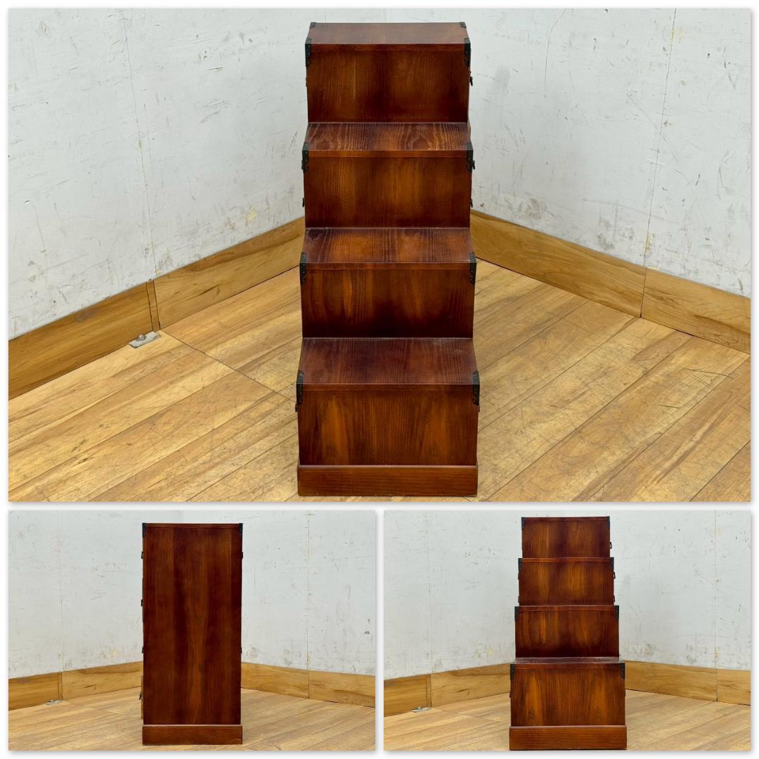 T1617☆階段箪笥　和箪笥　時代箪笥　古家具　昭和レトロ　両面　小引出　収納