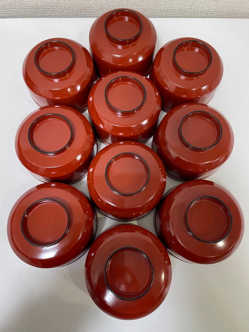 【現状品】漆器 輪島塗 金彩 朱塗 底黒塗 蓋付き椀 割烹 煮物椀 10個 ①