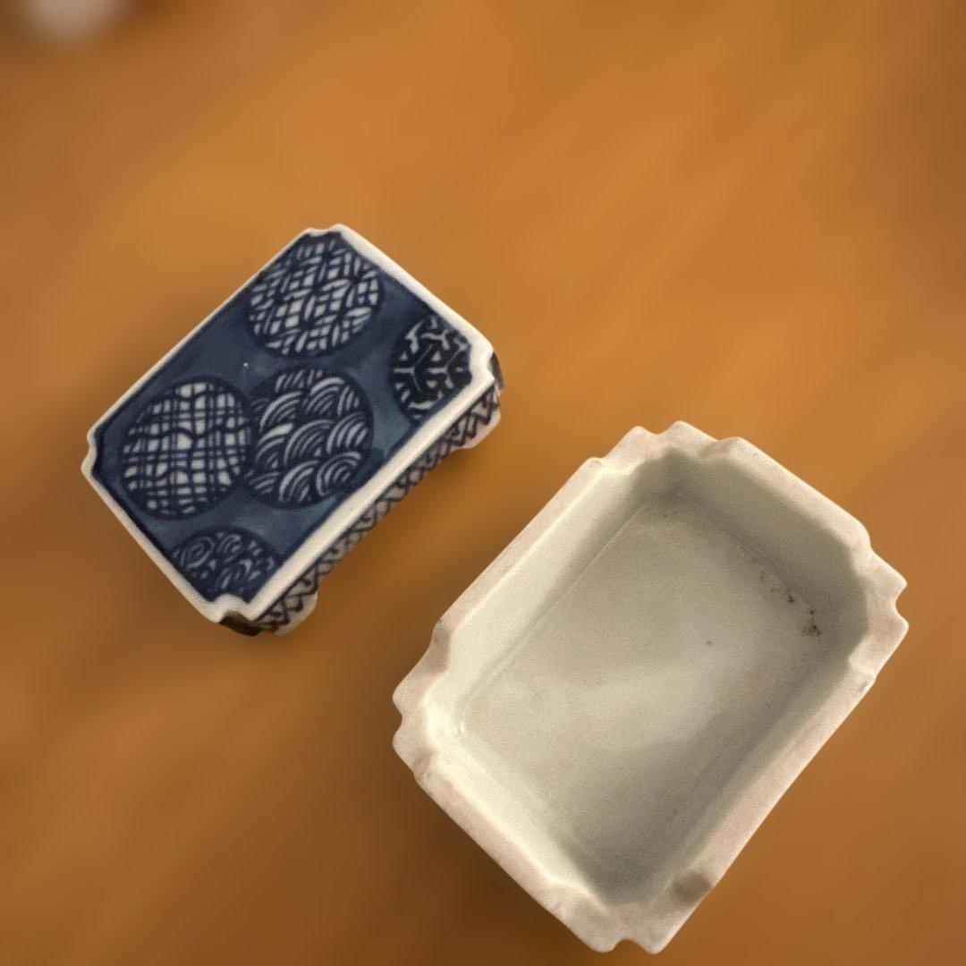 【美品】京焼 清水焼 三浦竹泉 染付丸文様 香合 小物入れ 茶道具 文房具