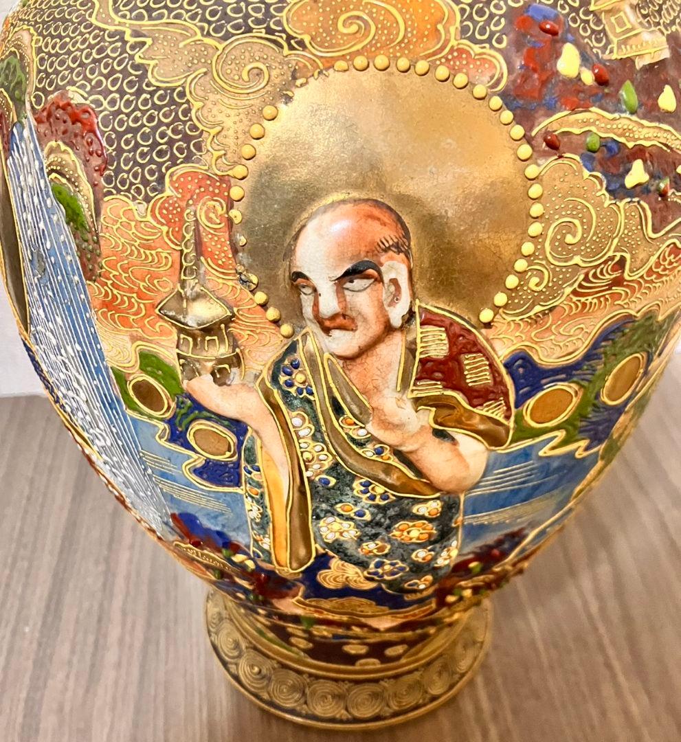 【超絶技巧】 九谷薩摩　錦谷山造風　飾り壺　金彩細密人物羅漢