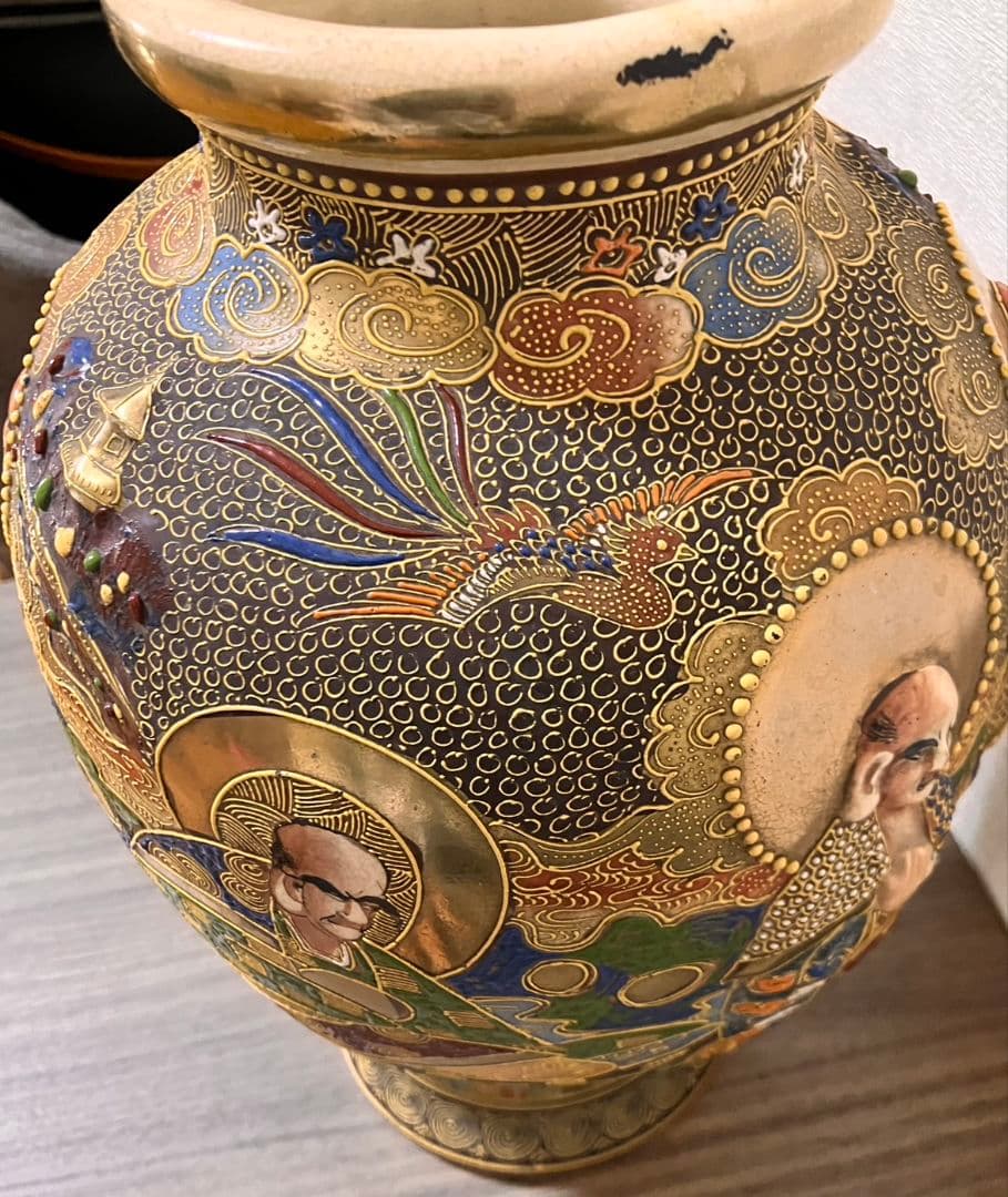 【超絶技巧】 九谷薩摩　錦谷山造風　飾り壺　金彩細密人物羅漢