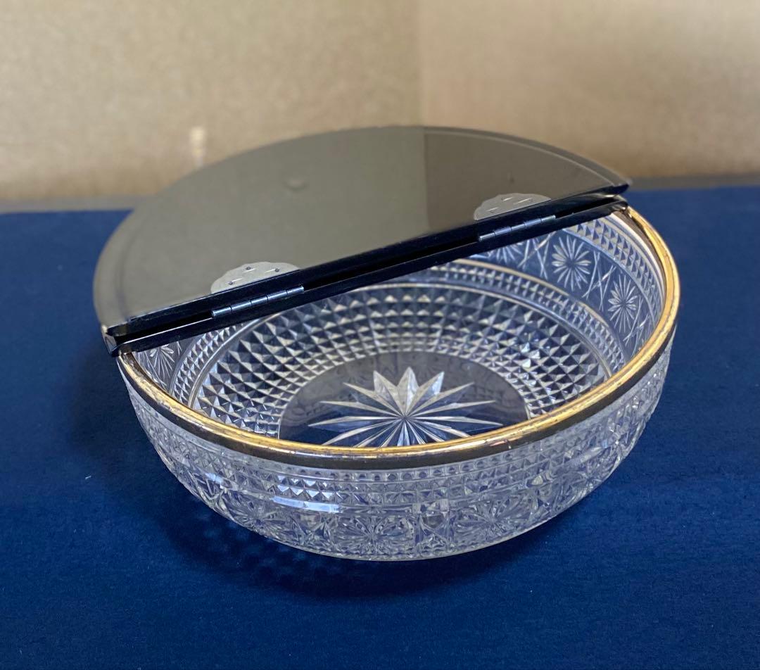 《R》茶道具 義山 ガラス 平水指 水崎長寿 塗蓋 共箱 元箱 260406B2