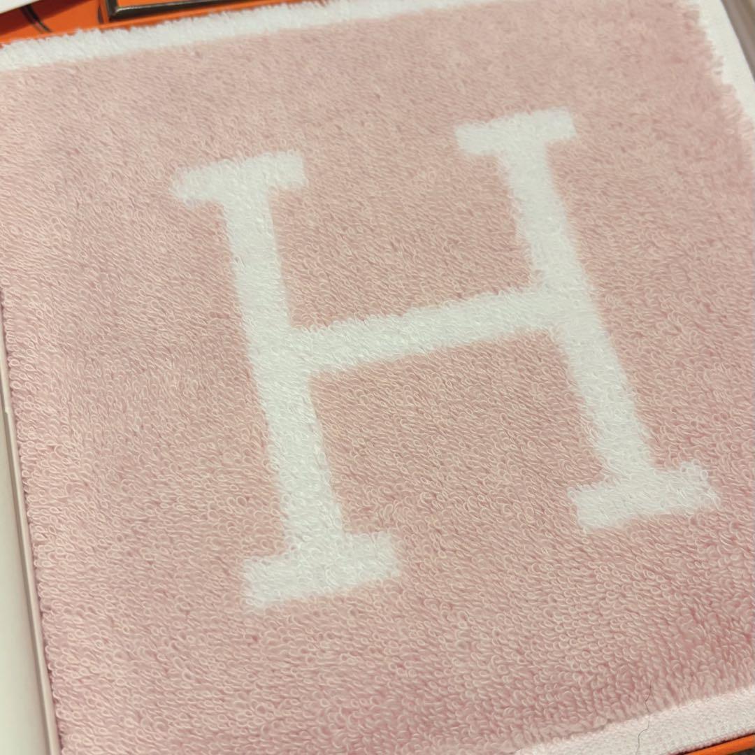 【未使用】エルメス HERMES ハンドタオル ハンカチ ピンク