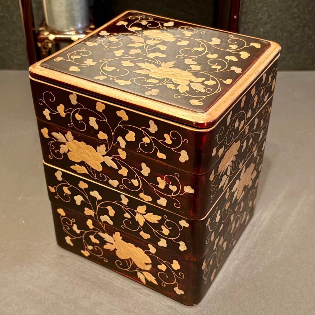大名弁当箱(花見弁当 野弁当 野重) 漆塗り蒔絵 錫(すず)の酒器 手提げ箱