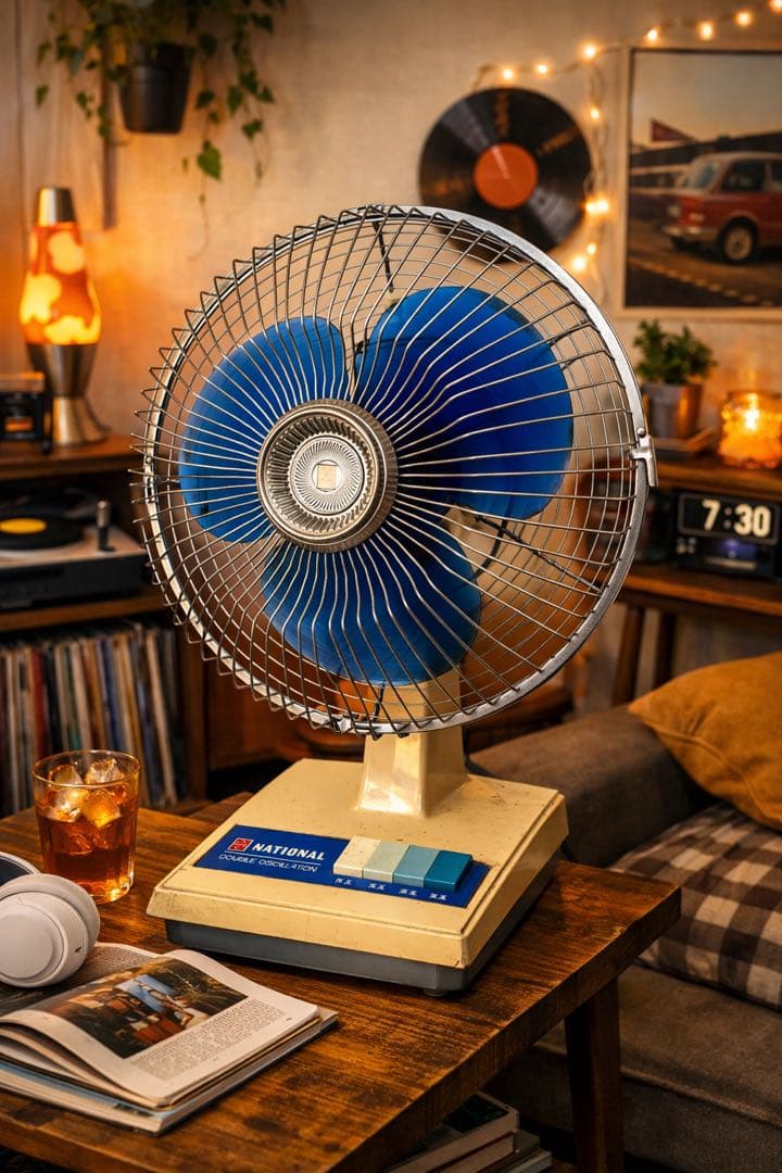 昭和レトロ National 扇風機 青羽根 ダブル首振り 動作品