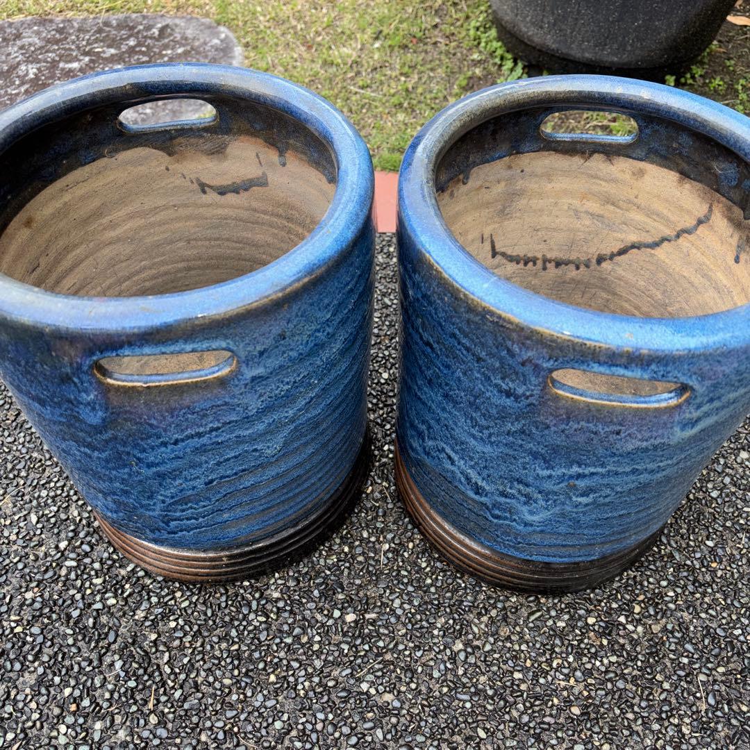 火鉢 海鼠釉 鉢 金魚鉢 睡蓮鉢 染付 メダカ鉢 釜道具 灰道具　6点