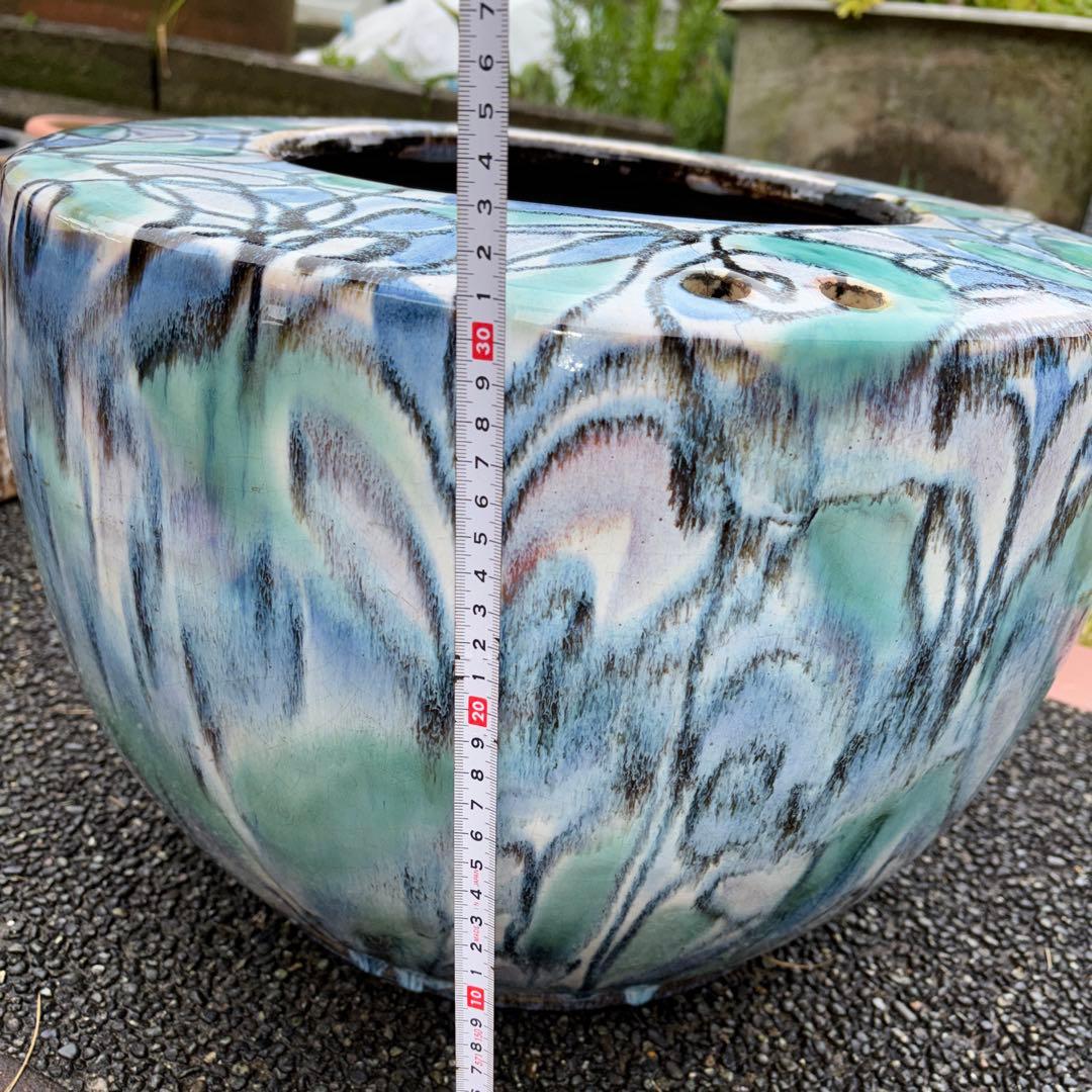 火鉢 海鼠釉 鉢 金魚鉢 睡蓮鉢 染付 メダカ鉢 釜道具 灰道具　6点
