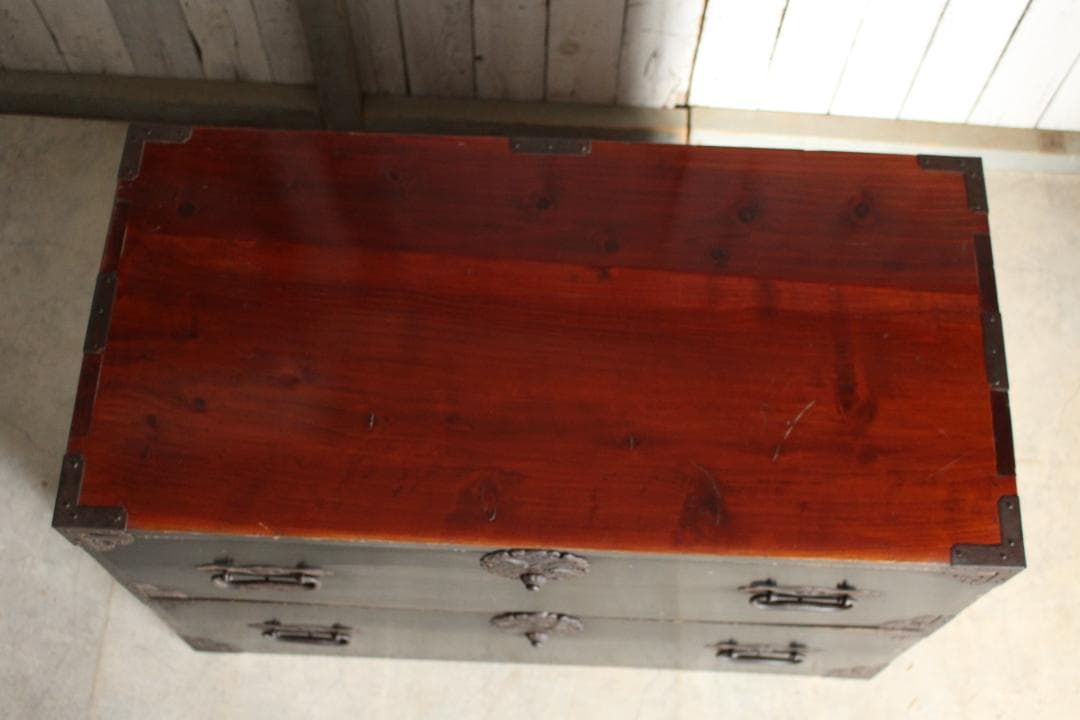 丸金具　庄内箪笥　2段　タンス　収納　古家具　古民家　時代家具