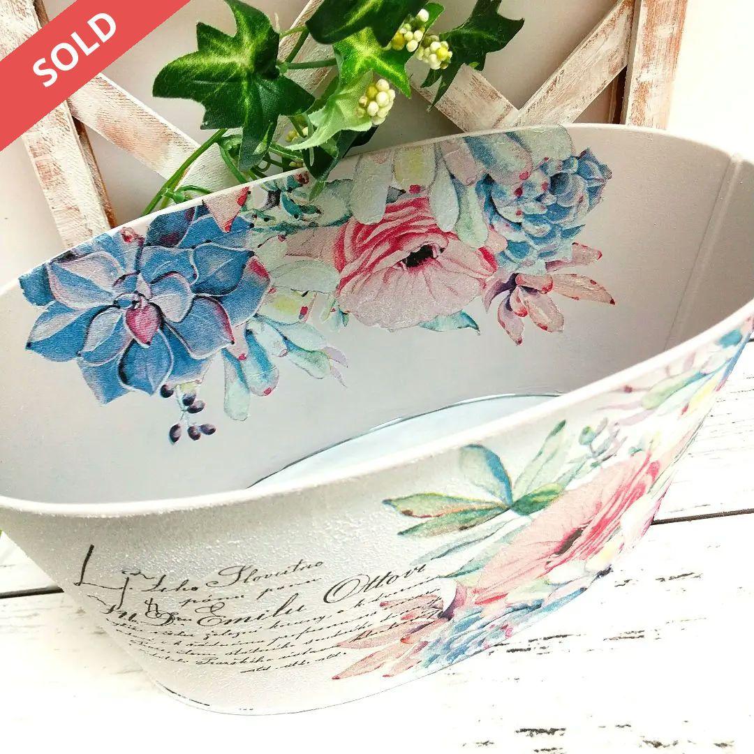 デコパージュ ꔛ‬ꕤ インテリア雑貨*鉢カバー*リメ缶 *小物入れ*薔薇 *多肉