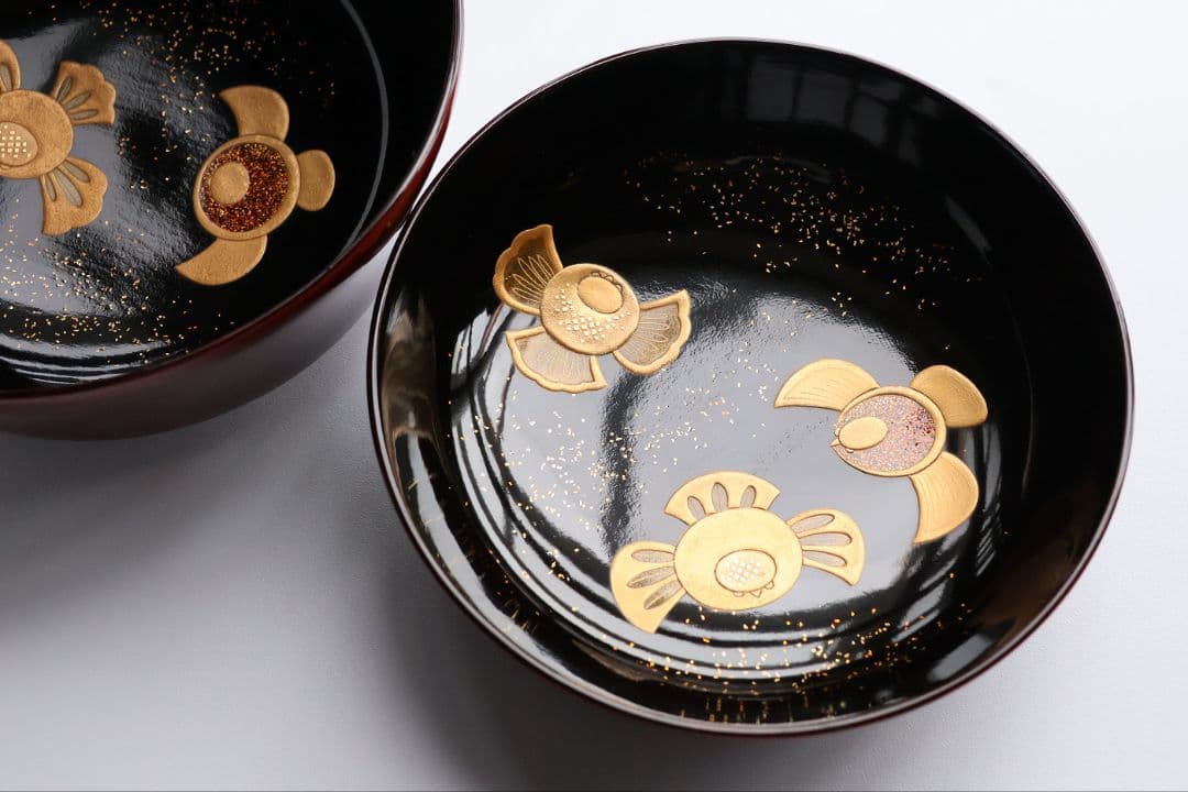 【CM430】天然木漆塗 ふくら雀金蒔絵 溜塗内黒 煮物椀一客 福良雀 大正昭和