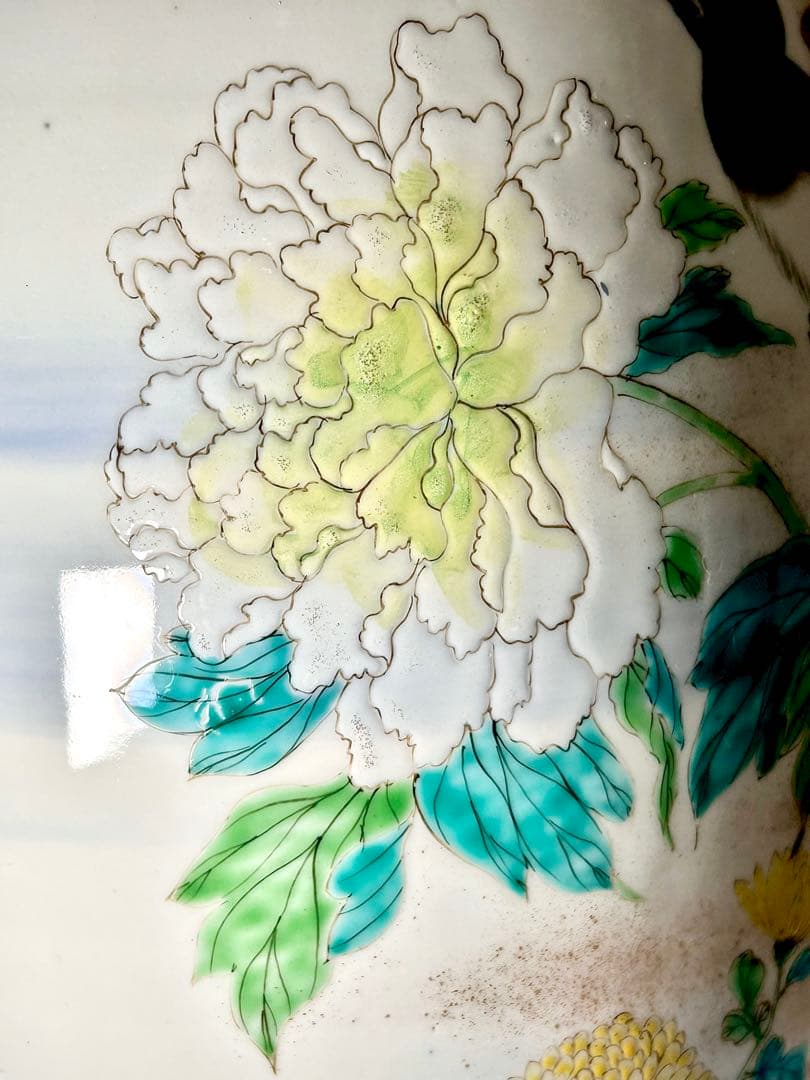 香蘭社 明治初期 釉下彩上絵花鳥図大花瓶 有田 伊万里