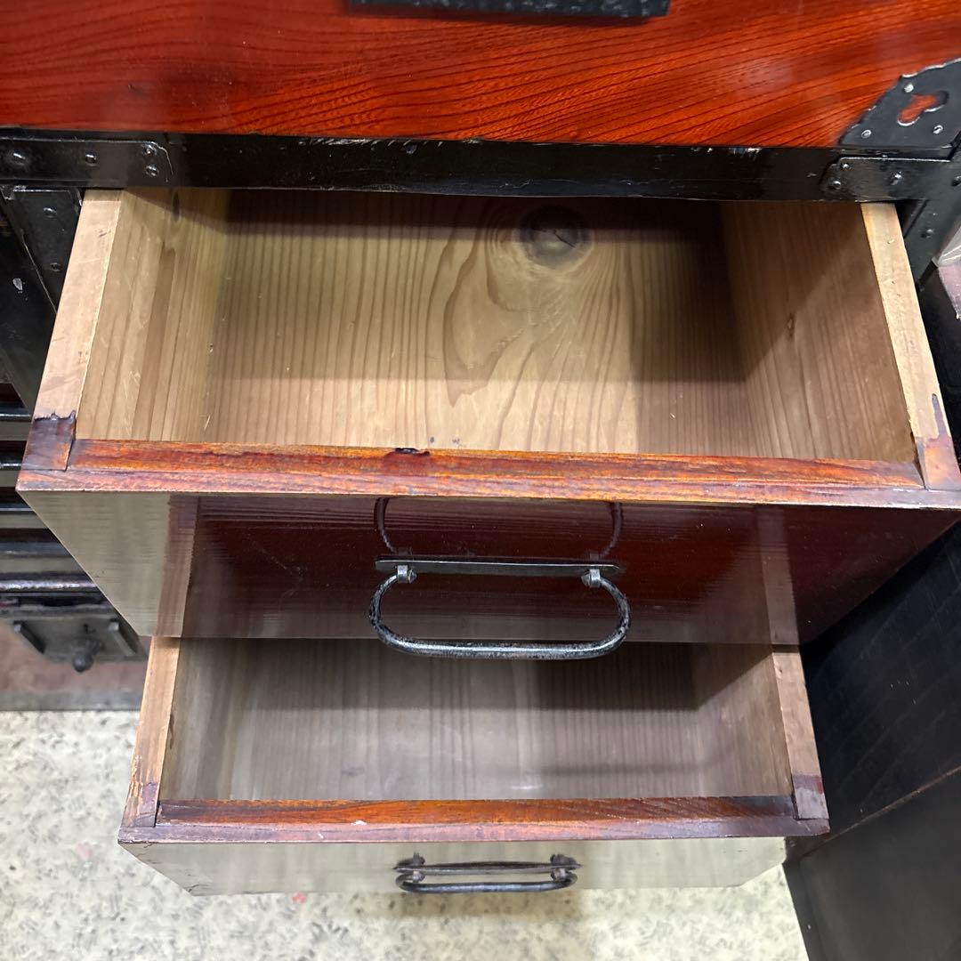 鍵付時代箪笥　和箪笥　閂　棒箪笥　隠し箱　飾り金具　アンティーク