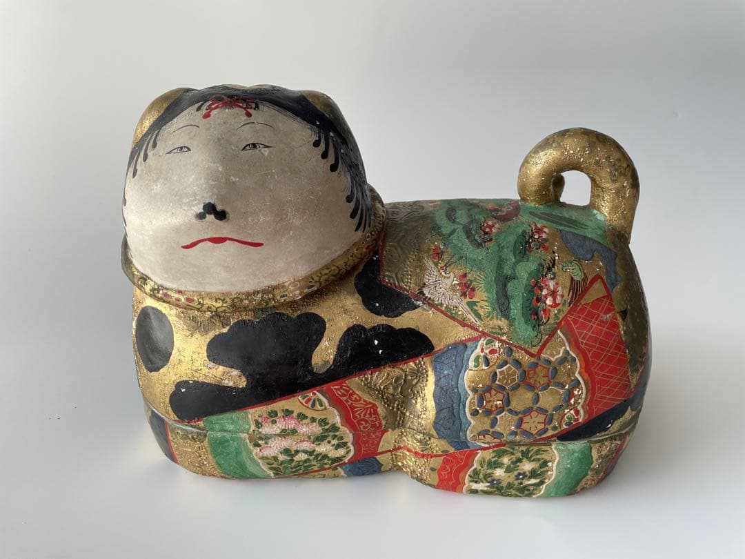 【江戸期】犬筥 一対 大型 24cm 彩色金彩 古美術 骨董品 有職飾り 希少品