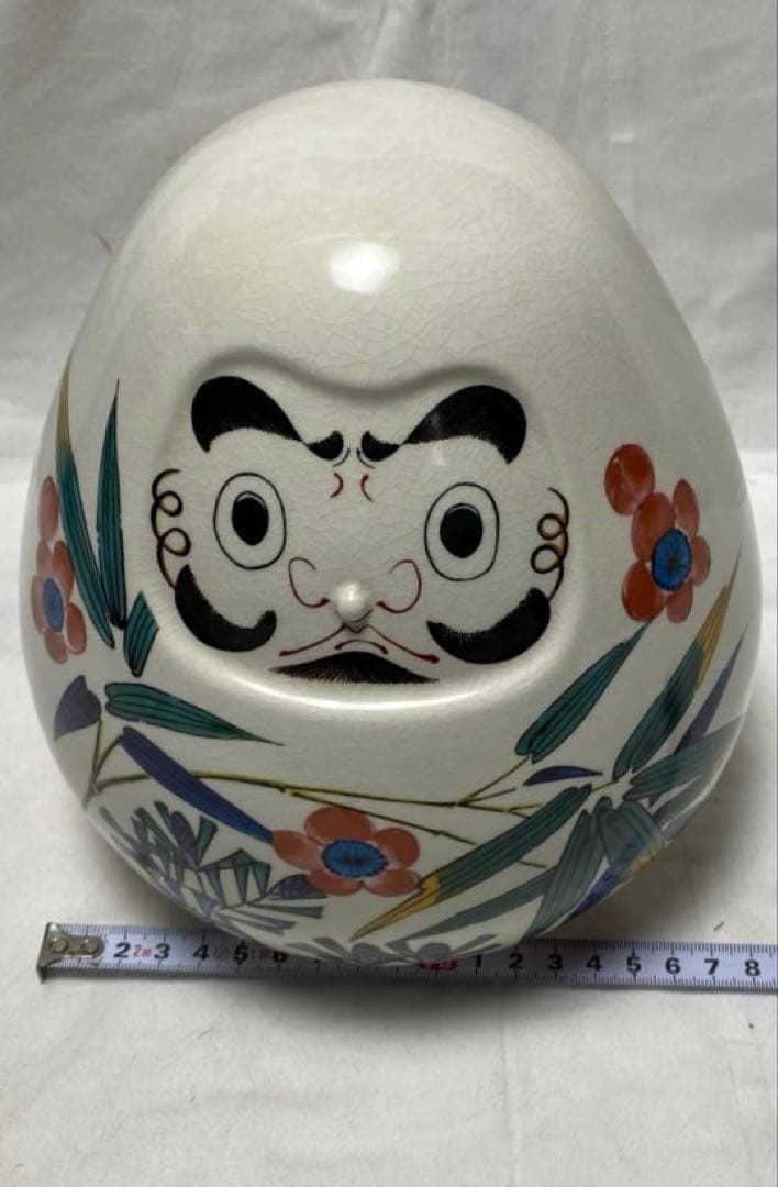 日本伝統工芸品 九谷焼 ダルマ型陶器置物 手描き 松竹梅花模様