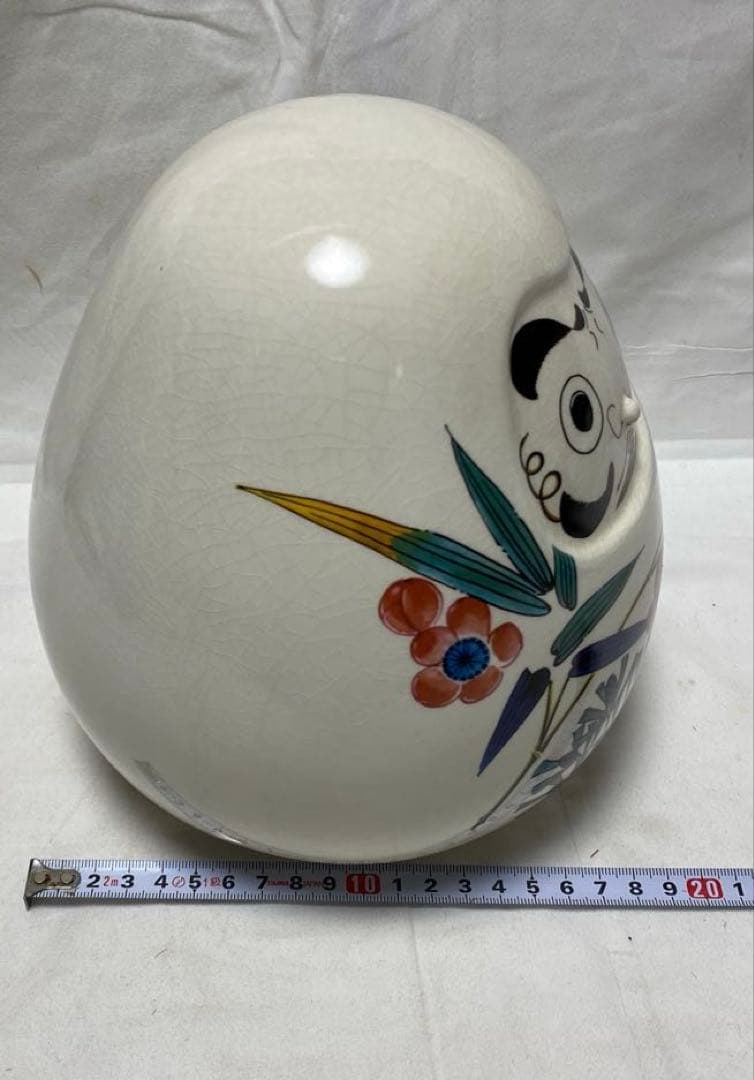 日本伝統工芸品 九谷焼 ダルマ型陶器置物 手描き 松竹梅花模様